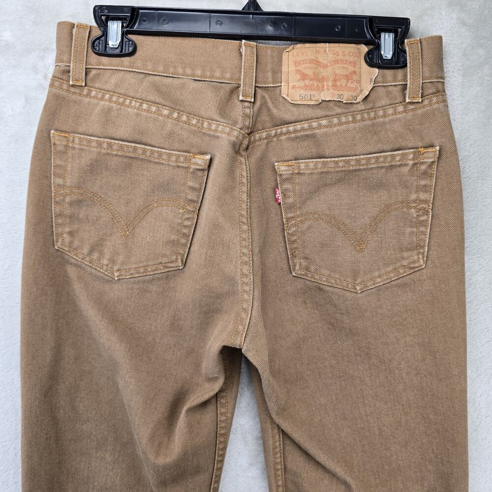 VTG Levis 501 Jeans Mens 28x27 Brown Button Fly Straight Leg USA Tag 30x30 Y2K - Picture 8 of 14